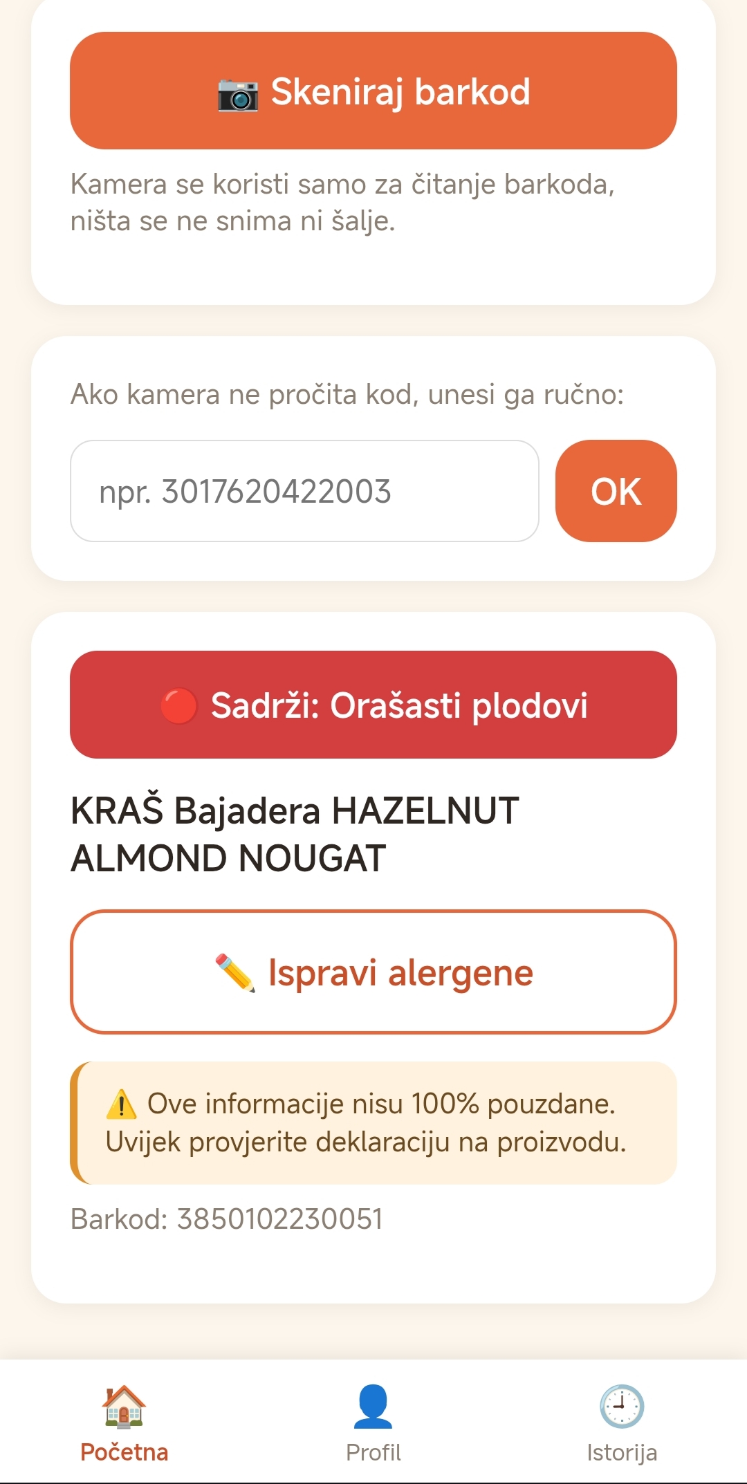 Crveni semafor - proizvod sadrži alergen
